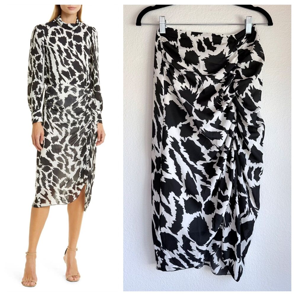 NWT BOSS Hugo Boss Vavinta Ruched Abstract Animal Print Midi Skirt Sz 0 $398